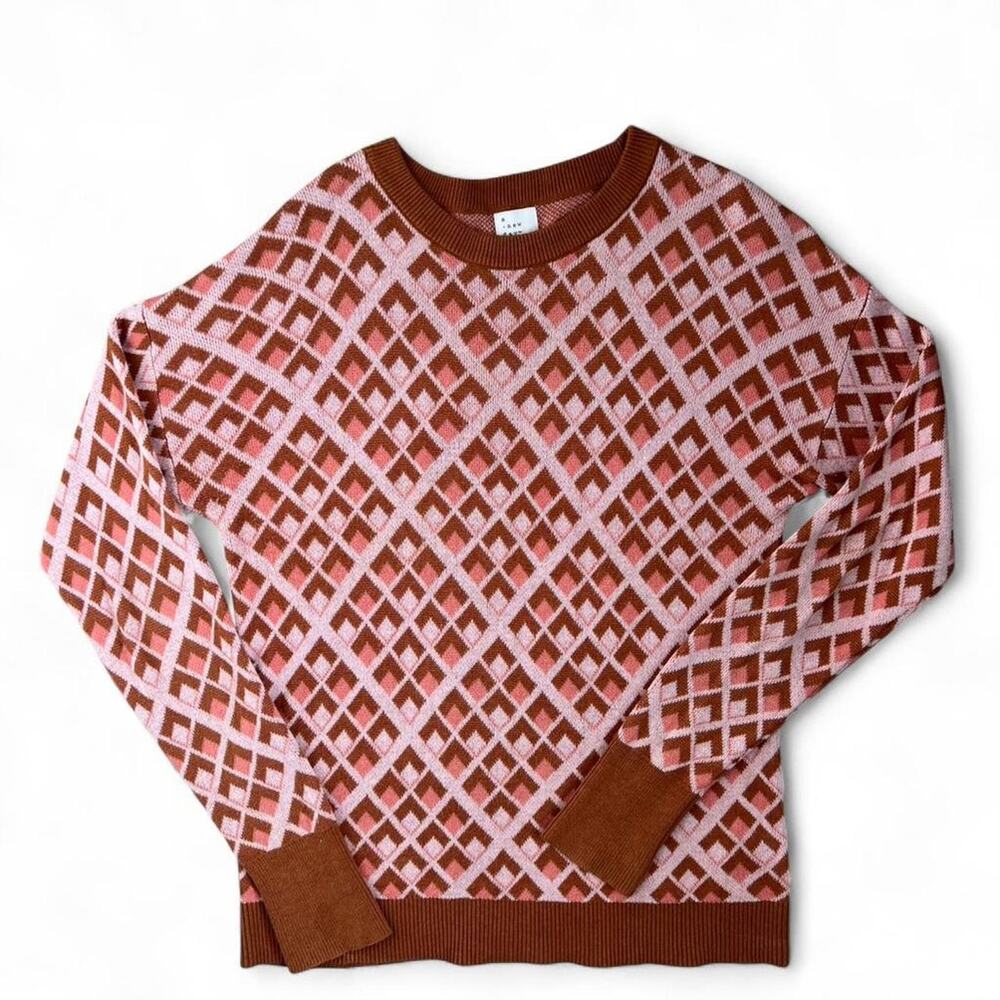 Geometric Knit Sweater Pink Brown Retro Pattern Cottagecore